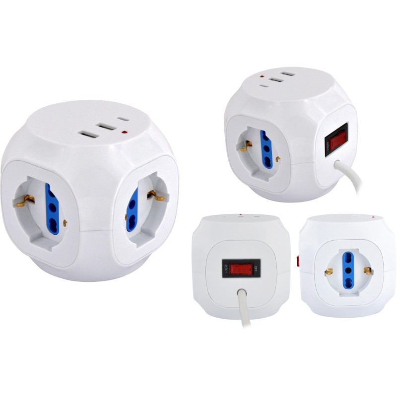 Multipresa Cubo da tavolo 3pos bip/schuko + 3USB + TypeC