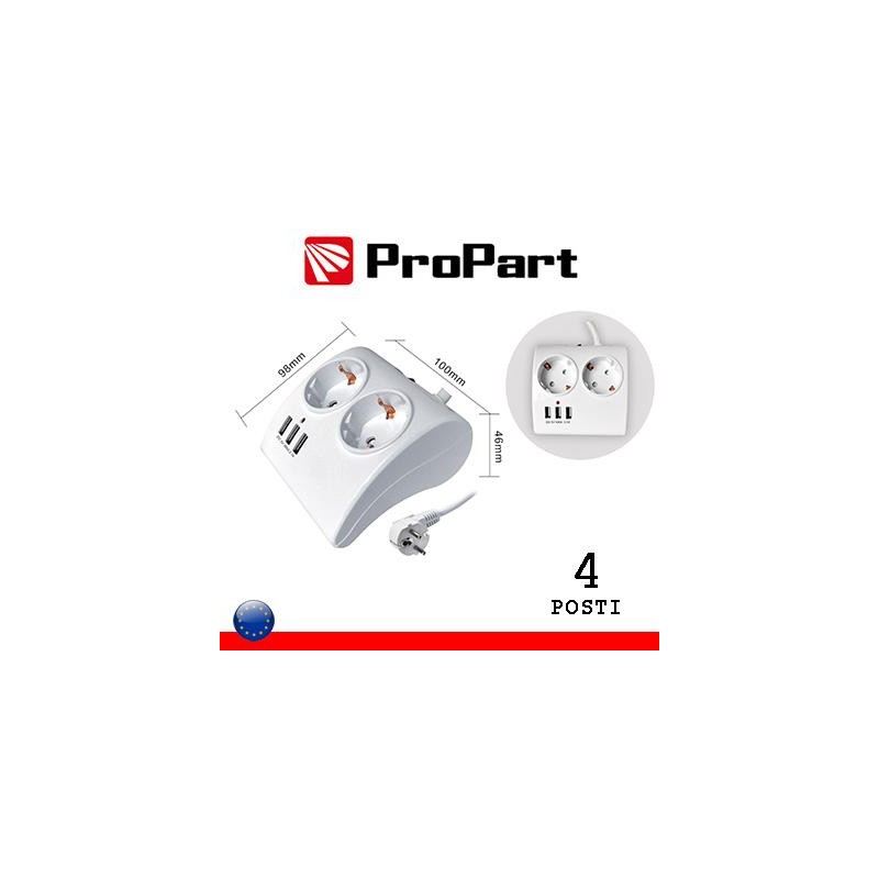 Multipresa da tavolo 2pos Schuko + 3 USB spina Schuko +inter