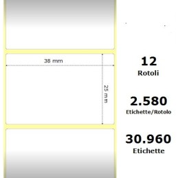 White 38x25mm, 2580 Et/Rotolo Z-1000D,1.5x1x1 Core ,12 Rolls