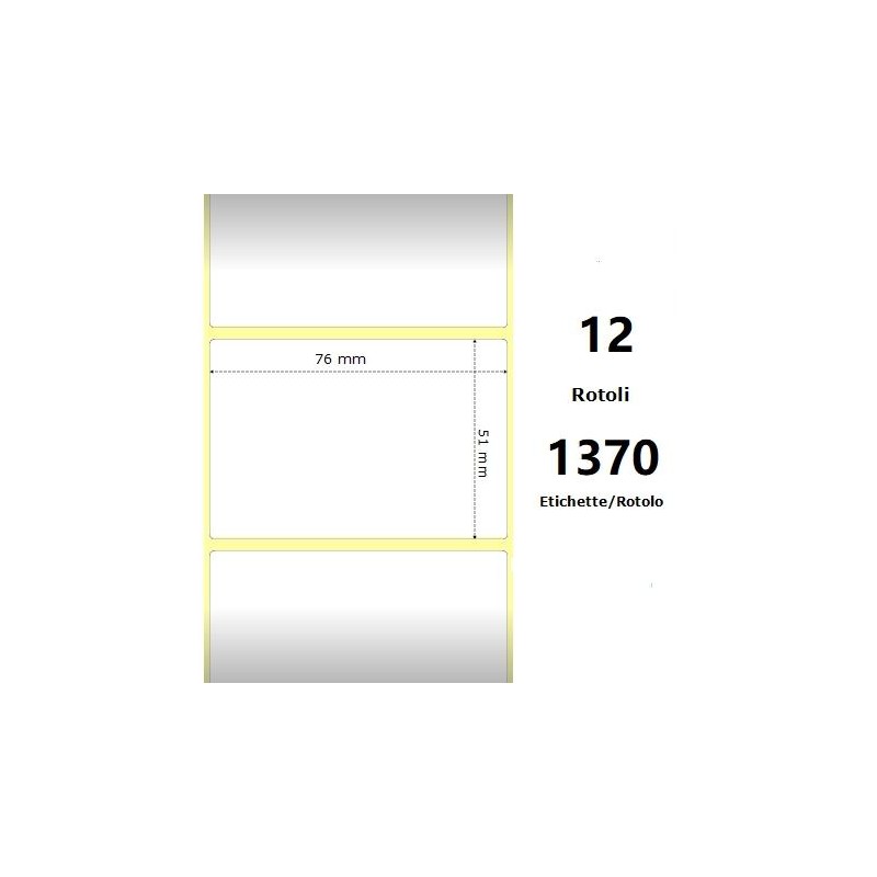 White 76x51mm,1370 Et/Rotolo Z-1000D, 3x2x1 Core ,12 Rolls