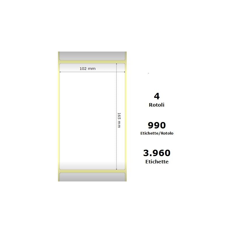 White 102x165mm,990 Et/Rotolo Z-1000D, 4x6.5x3 Core ,4 Rolls