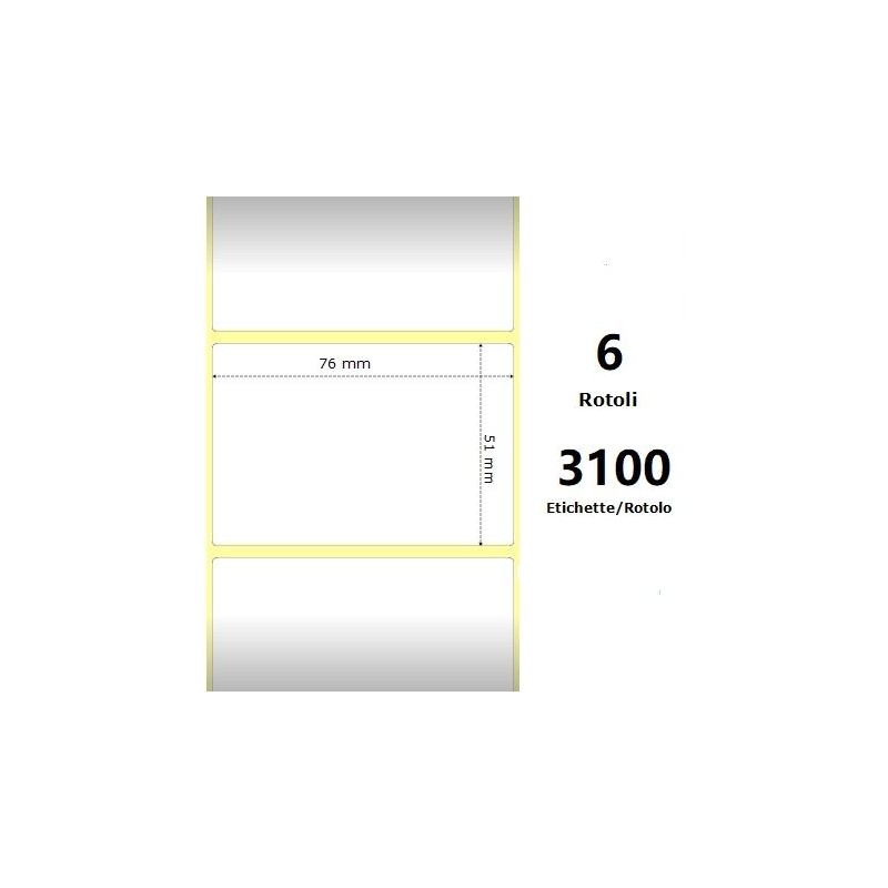 White 76x51mm,3100 Et/Rotolo Z-1000D, 3x2x3 Core, 6 Rolls