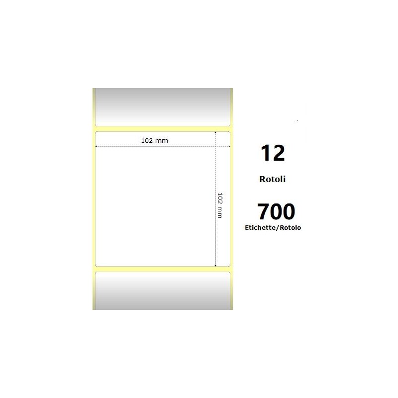 White 102x102mm, 700 Et/Rotolo Z-2000D 4x4x1 Core, 12 Rolls