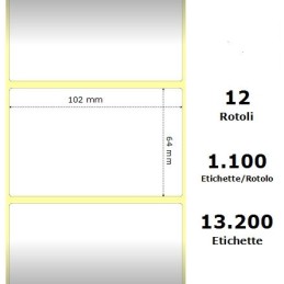 White 102x64mm, 1100 Et/Rotolo Z-2000D 4x2.5x1Core, 12 Rolls