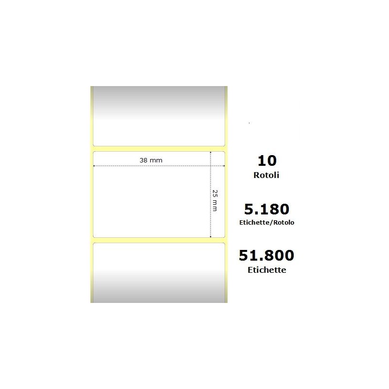 White 38x25mm, 5180 Et/Rotolo Z-2000D, 1.5x1x3 Core,10 Rolls