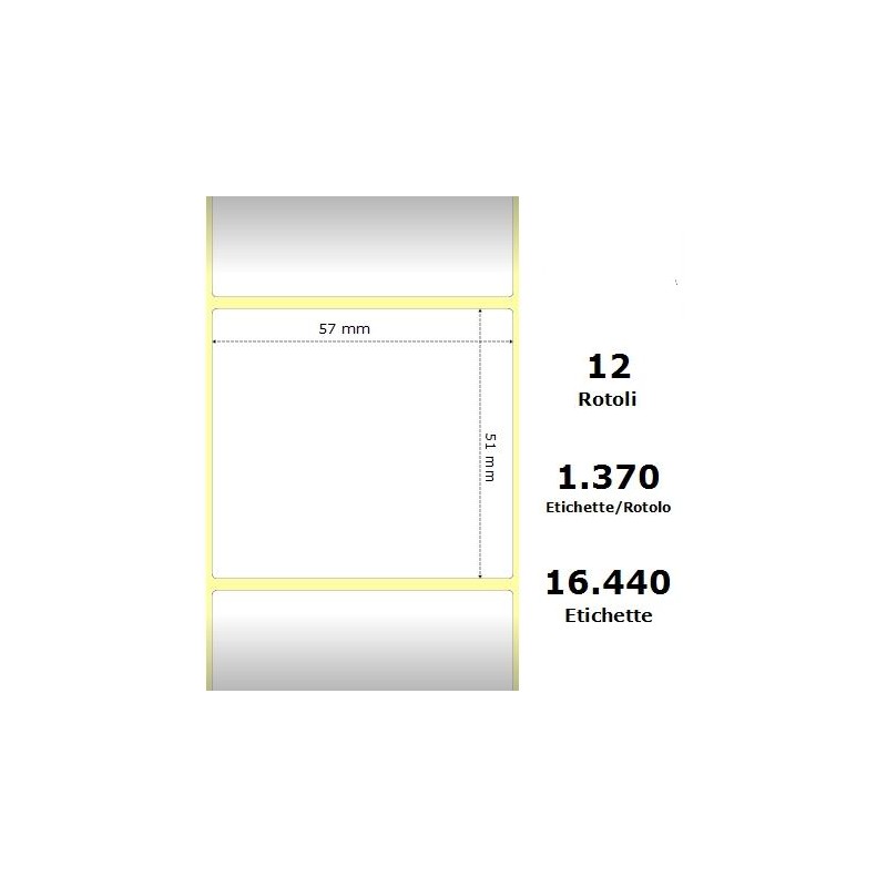 White 57x51mm,1370 Et/Rotolo Z-2000D, 2.2x2x1 Core, 12 Rolls