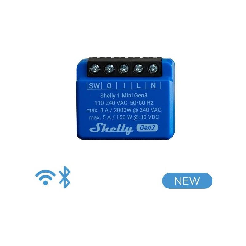Shelly 1 Mini Gen 3 - Smart Relay 8A AC/DC WiFi/BT